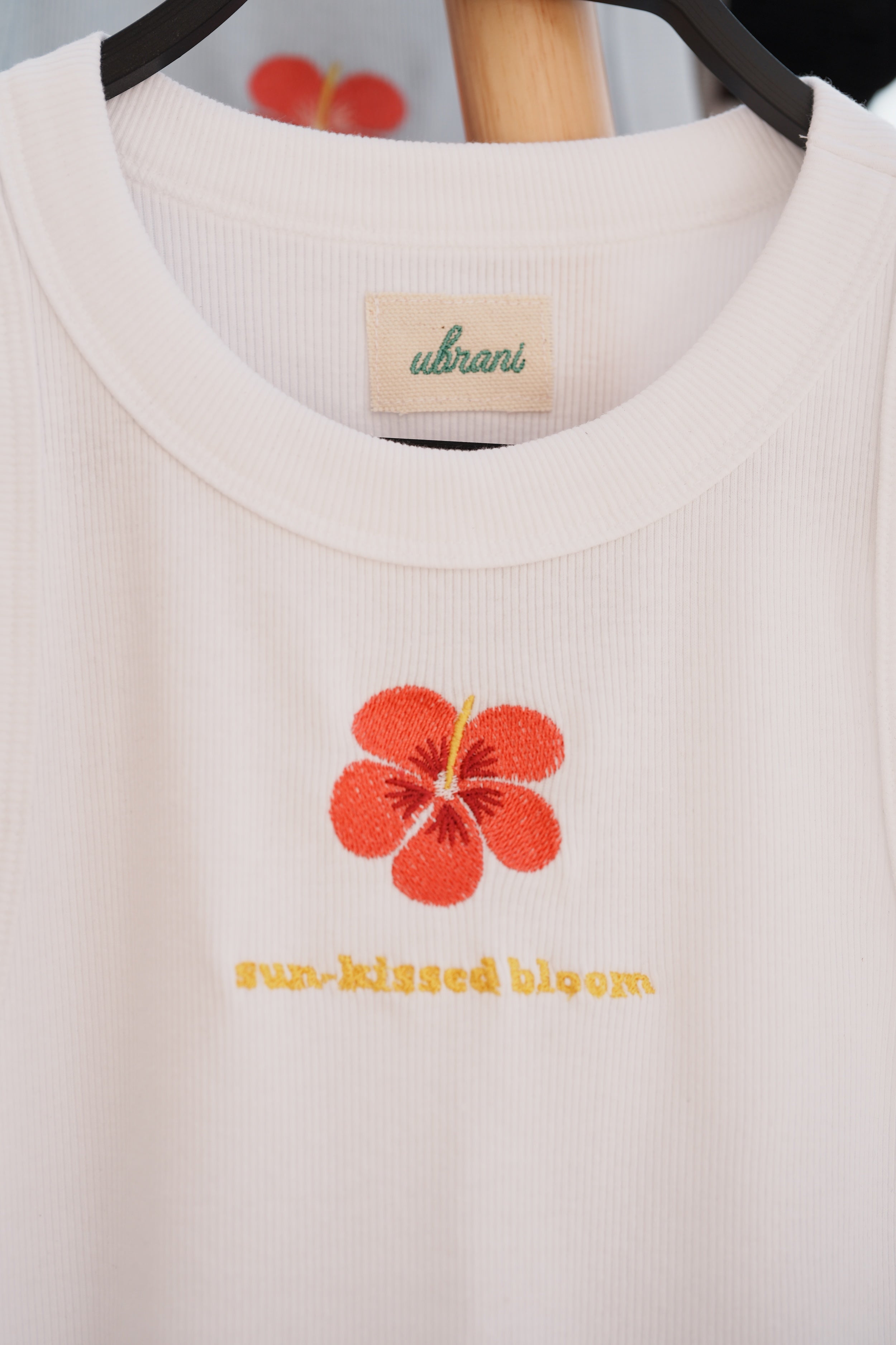 Ribbed Tank Top with Embroidered Hibiscus