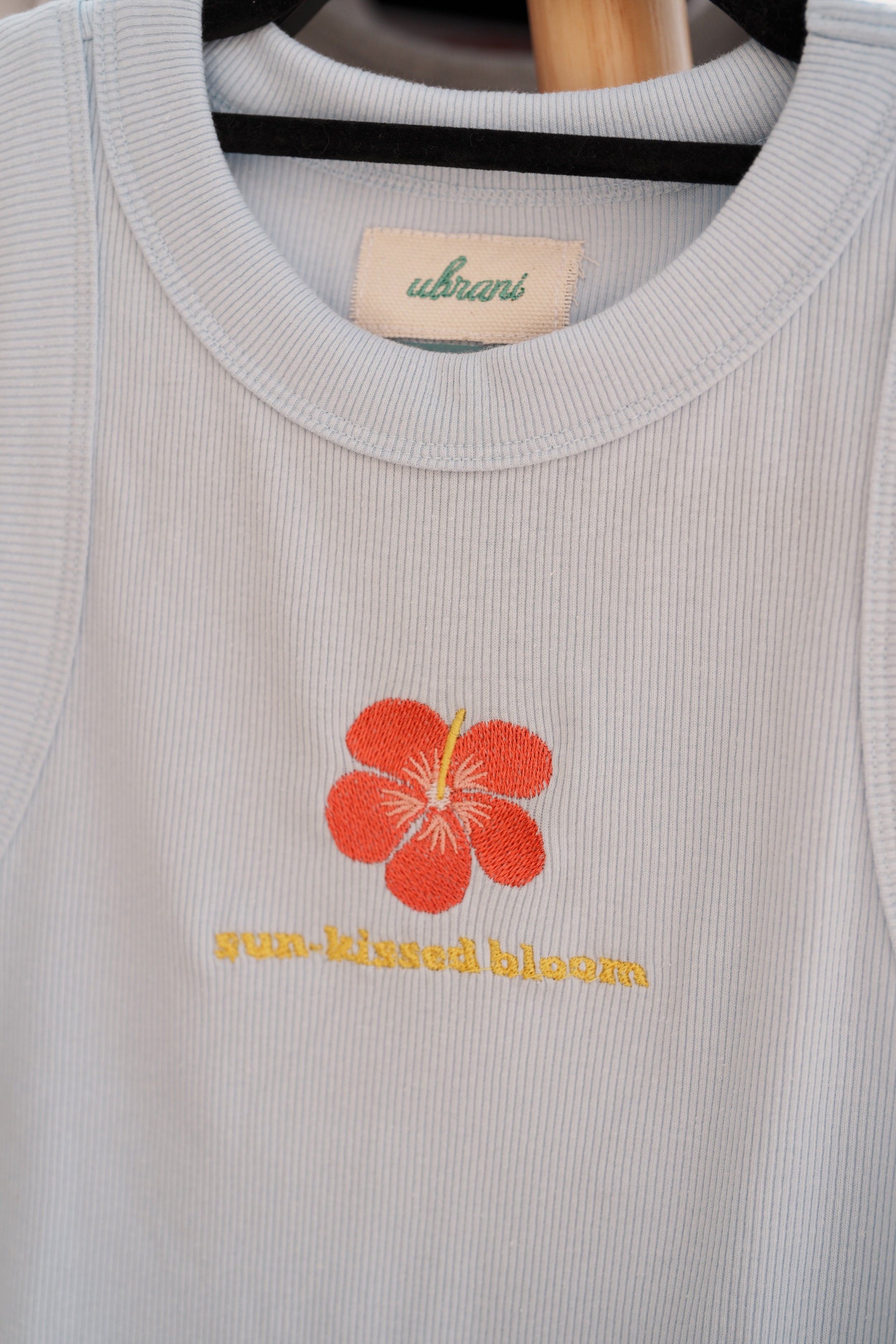 Ribbed Tank Top with Embroidered Hibiscus
