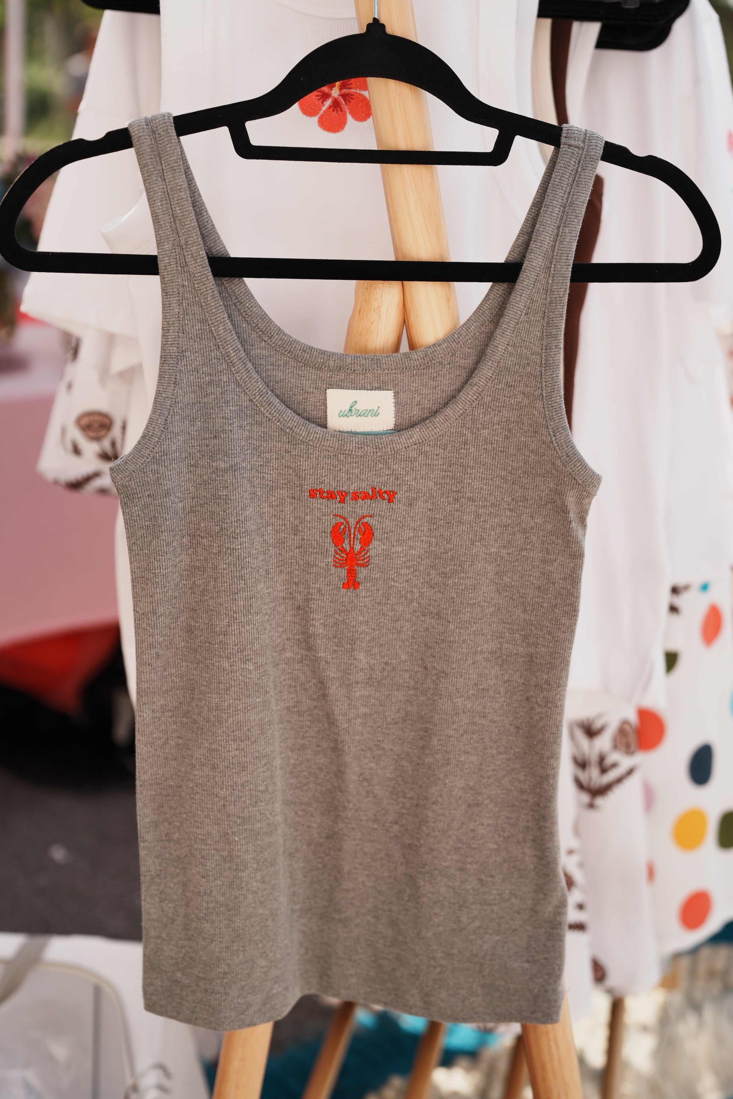 Ribbed Tank Top with Embroidered Lobster