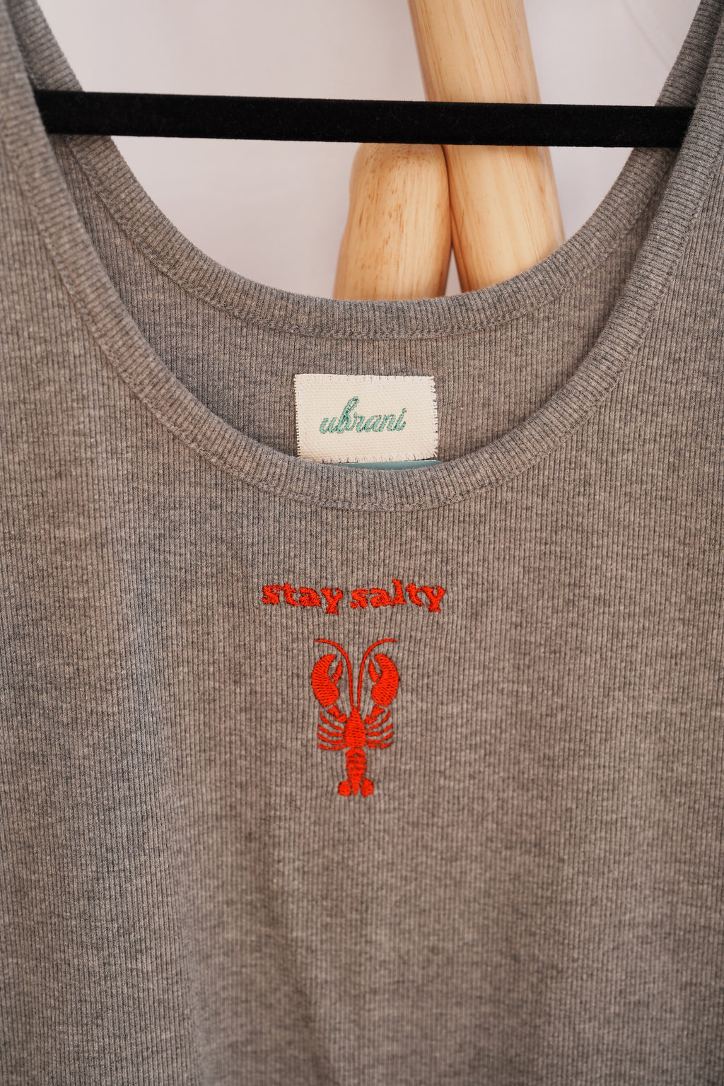 Ribbed Tank Top with Embroidered Lobster