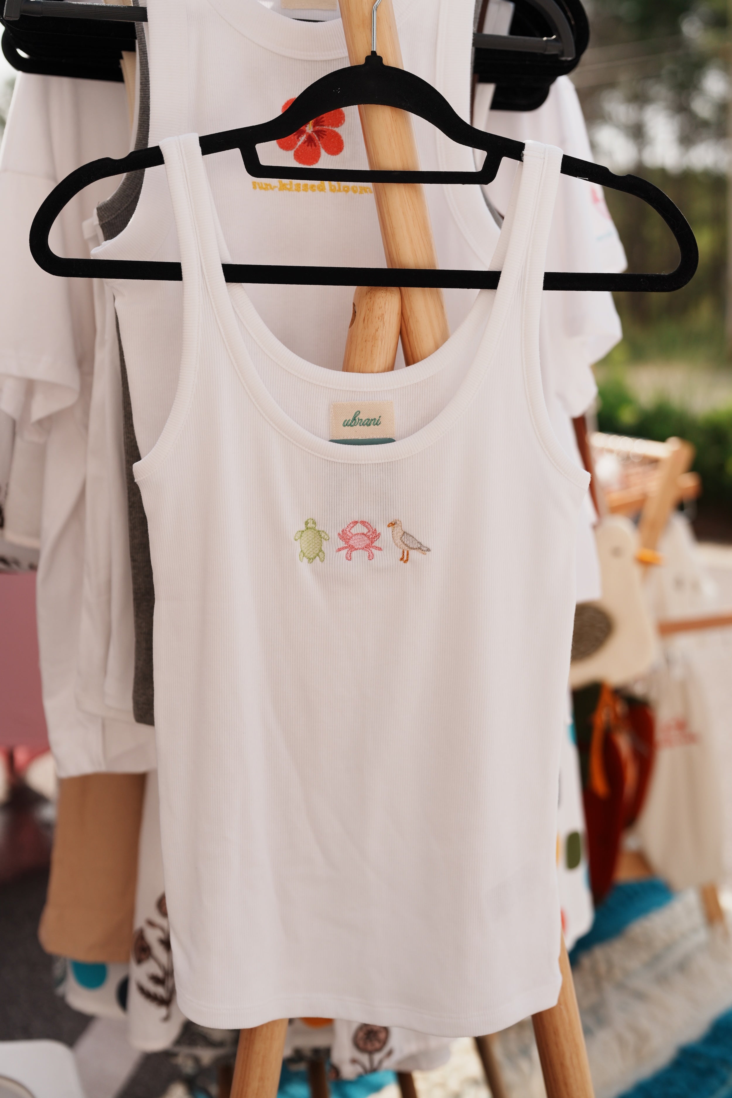 Ribbed Tank Top with Embroidered Animals