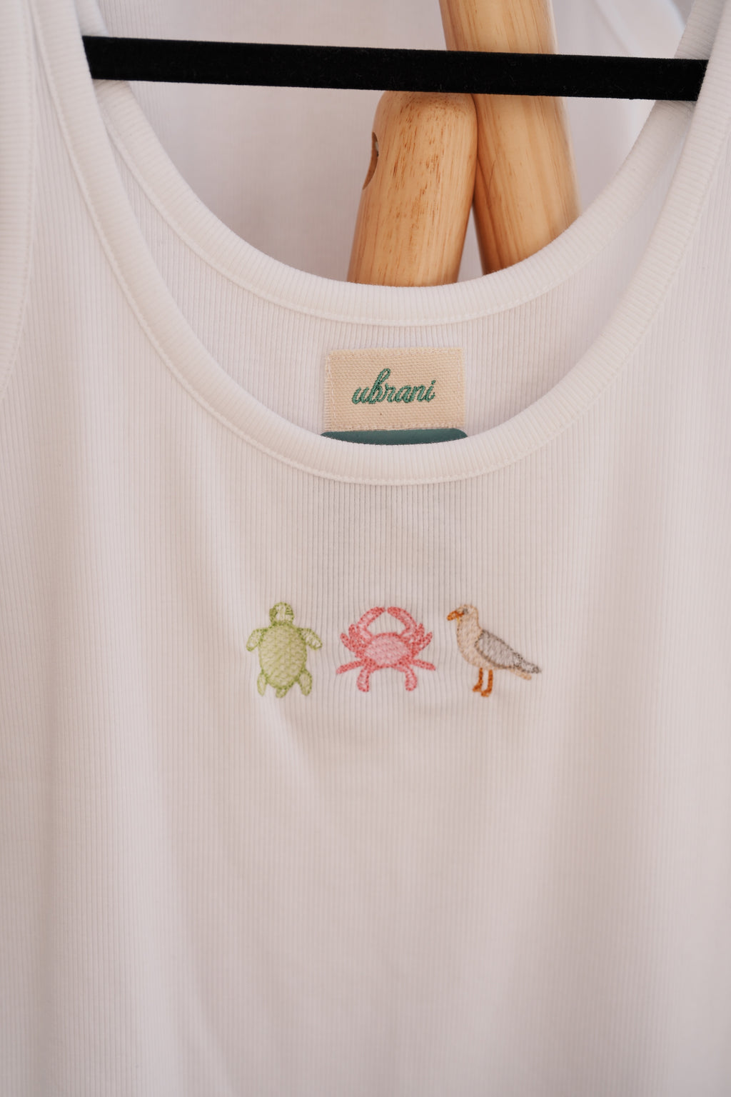 Ribbed Tank Top with Embroidered Animals