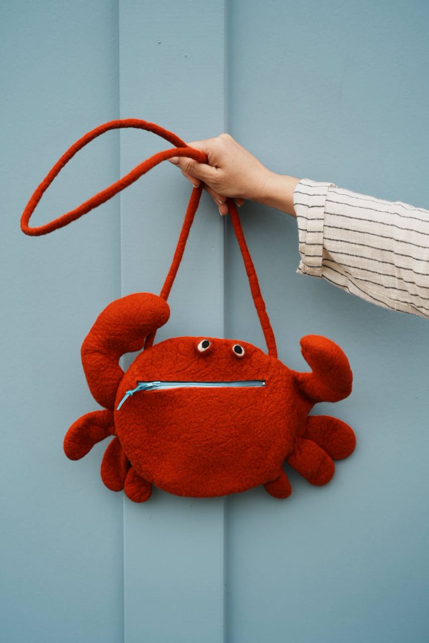 Felted Animal Bag – Red Crab