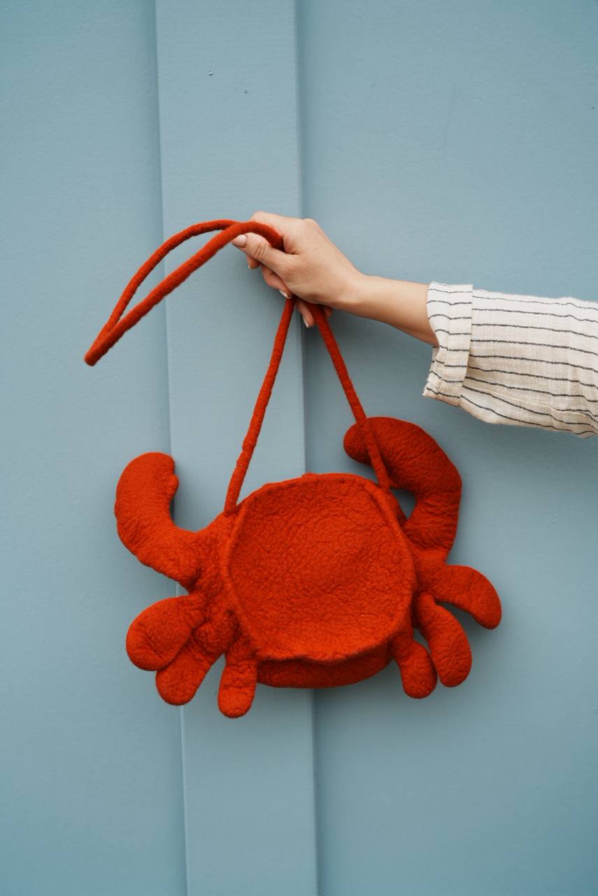 Felted Animal Bag – Red Crab
