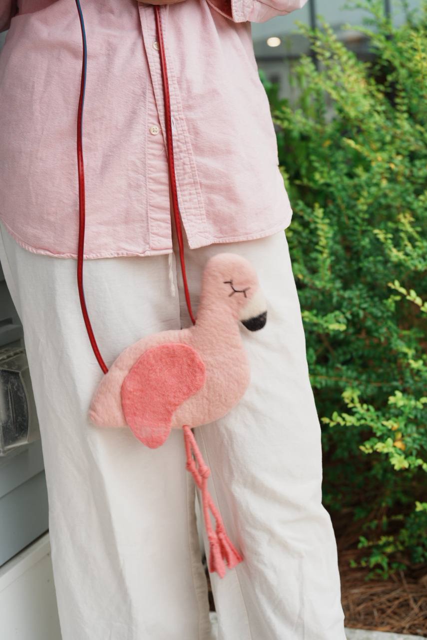 Felted Animal Bag – Baby Flamingo