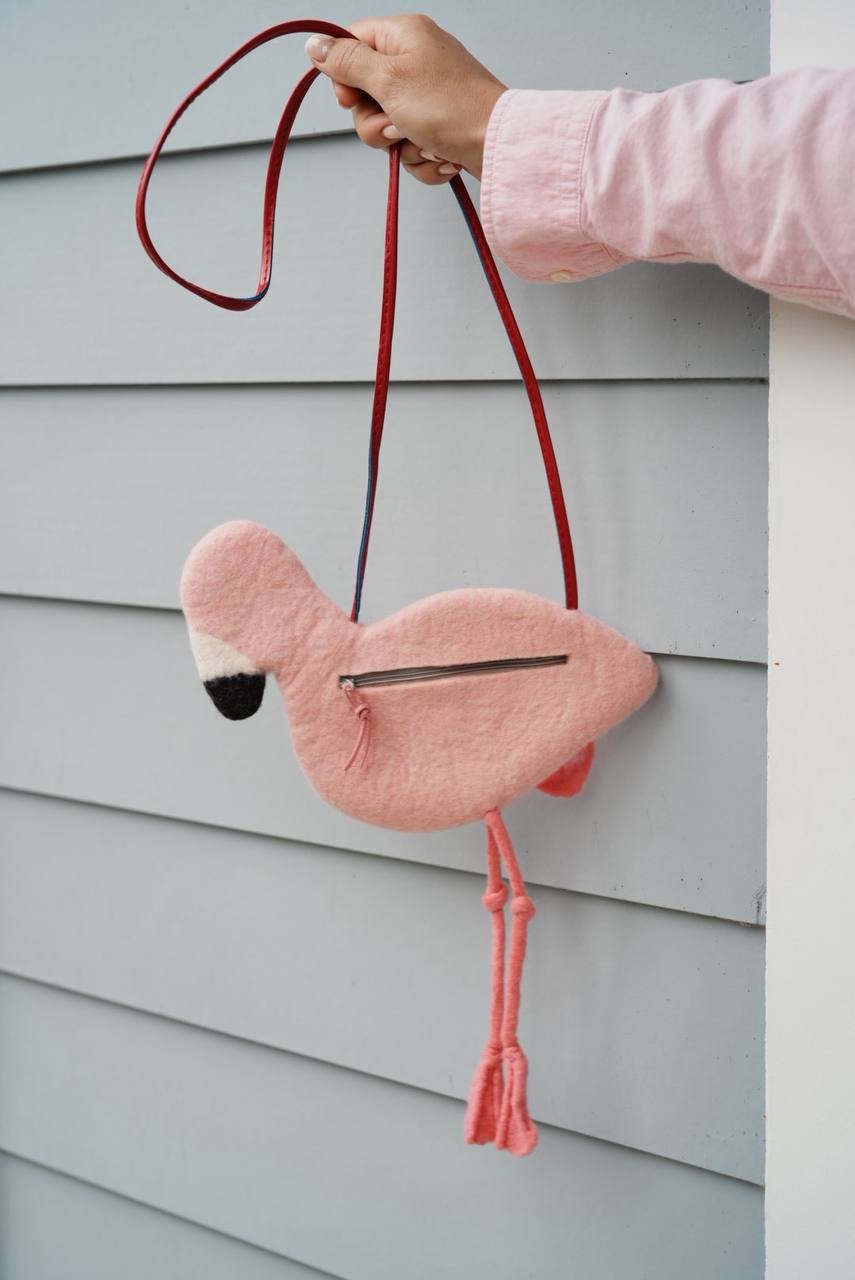 Felted Animal Bag – Baby Flamingo
