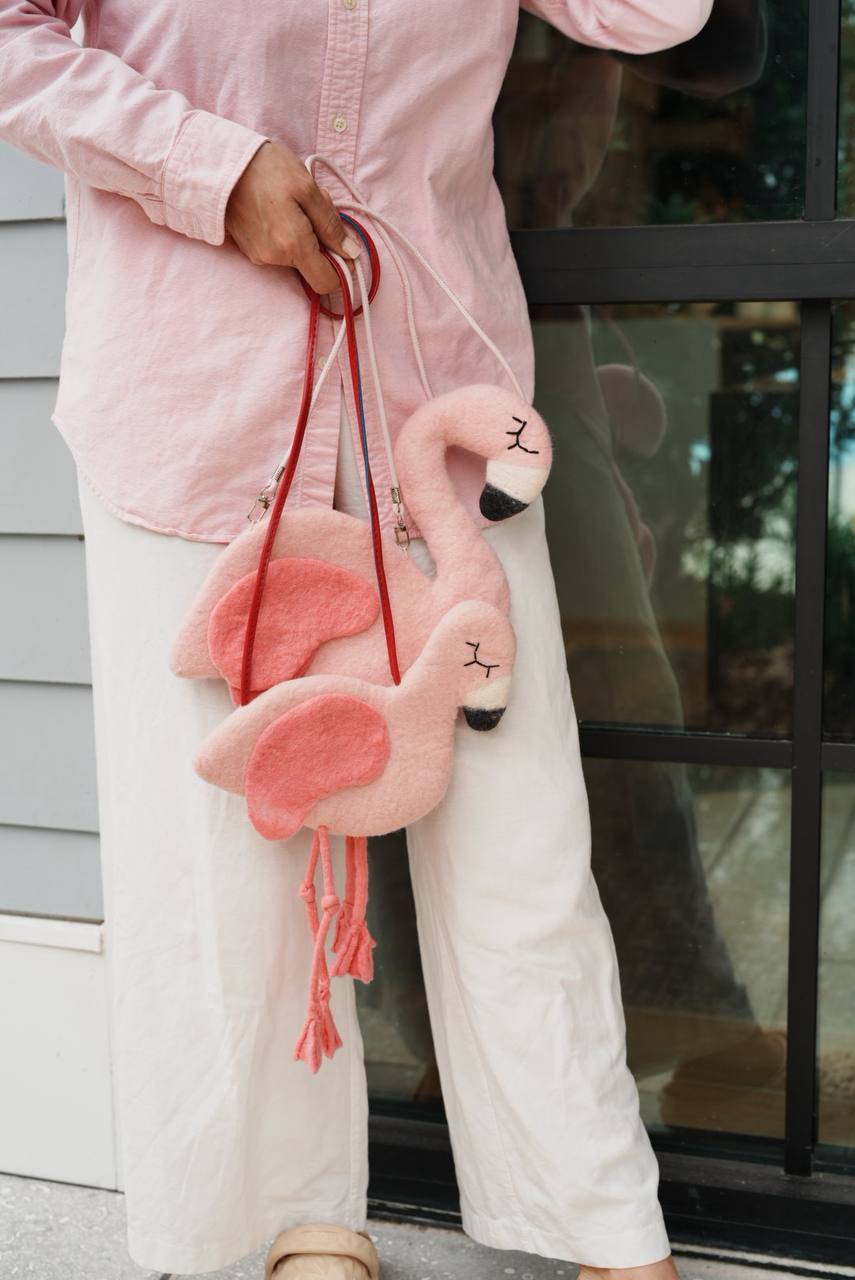 Felted Animal Bag – Baby Flamingo