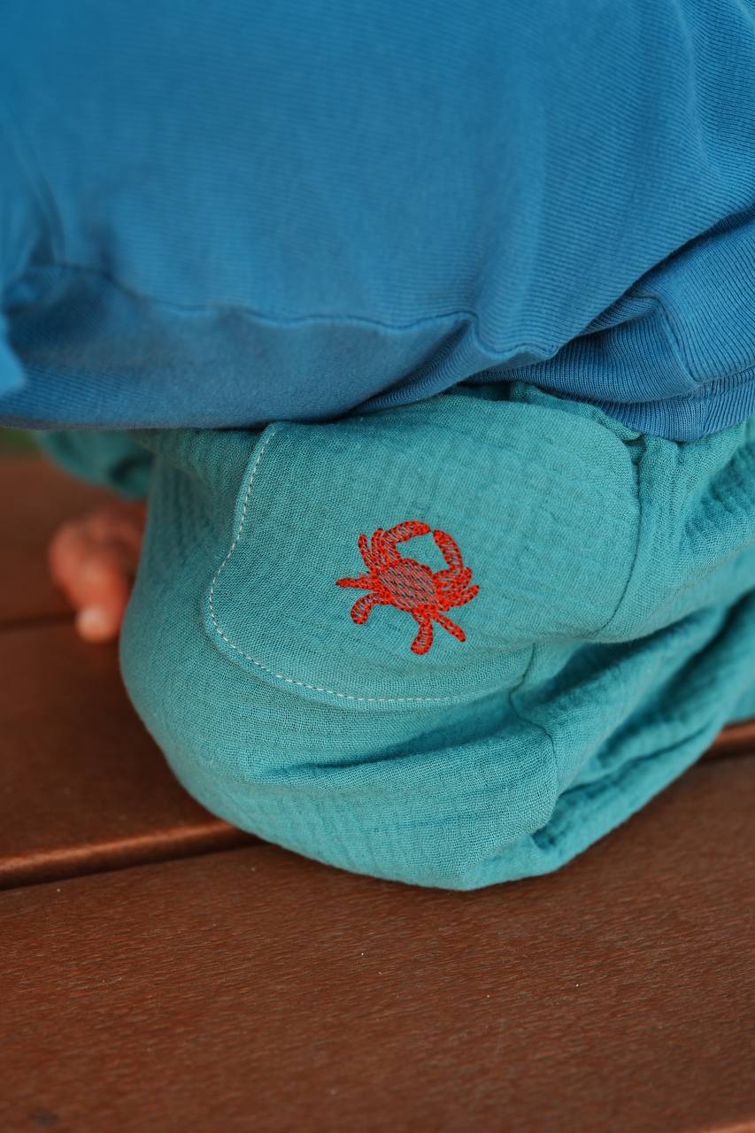 Baggy Kids Pants with Embroidered Crab Pocket