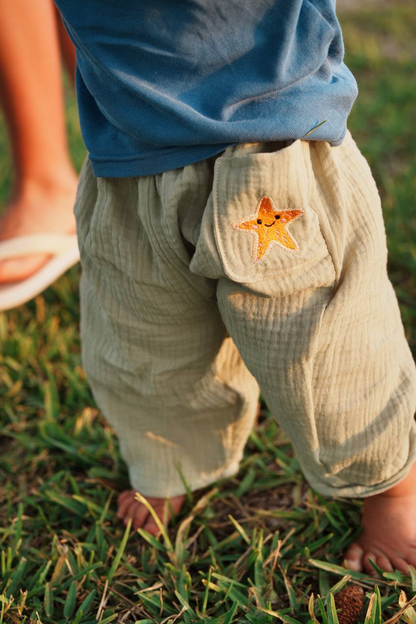 Baggy Kids Pants with Embroidered Seastar Pocket