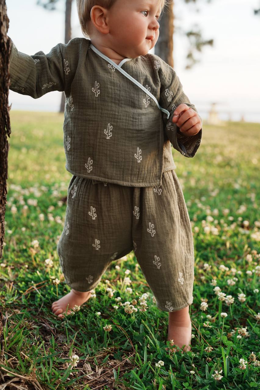 Baggy Kids Pants - Olive Cactuses