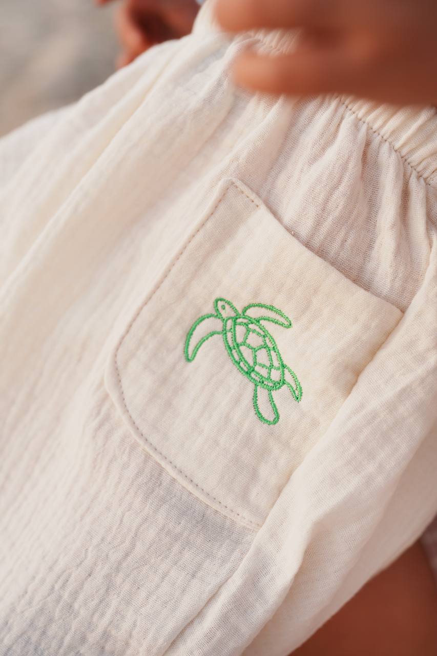 Baggy Kids Pants with Embroidered Turtle Pocket