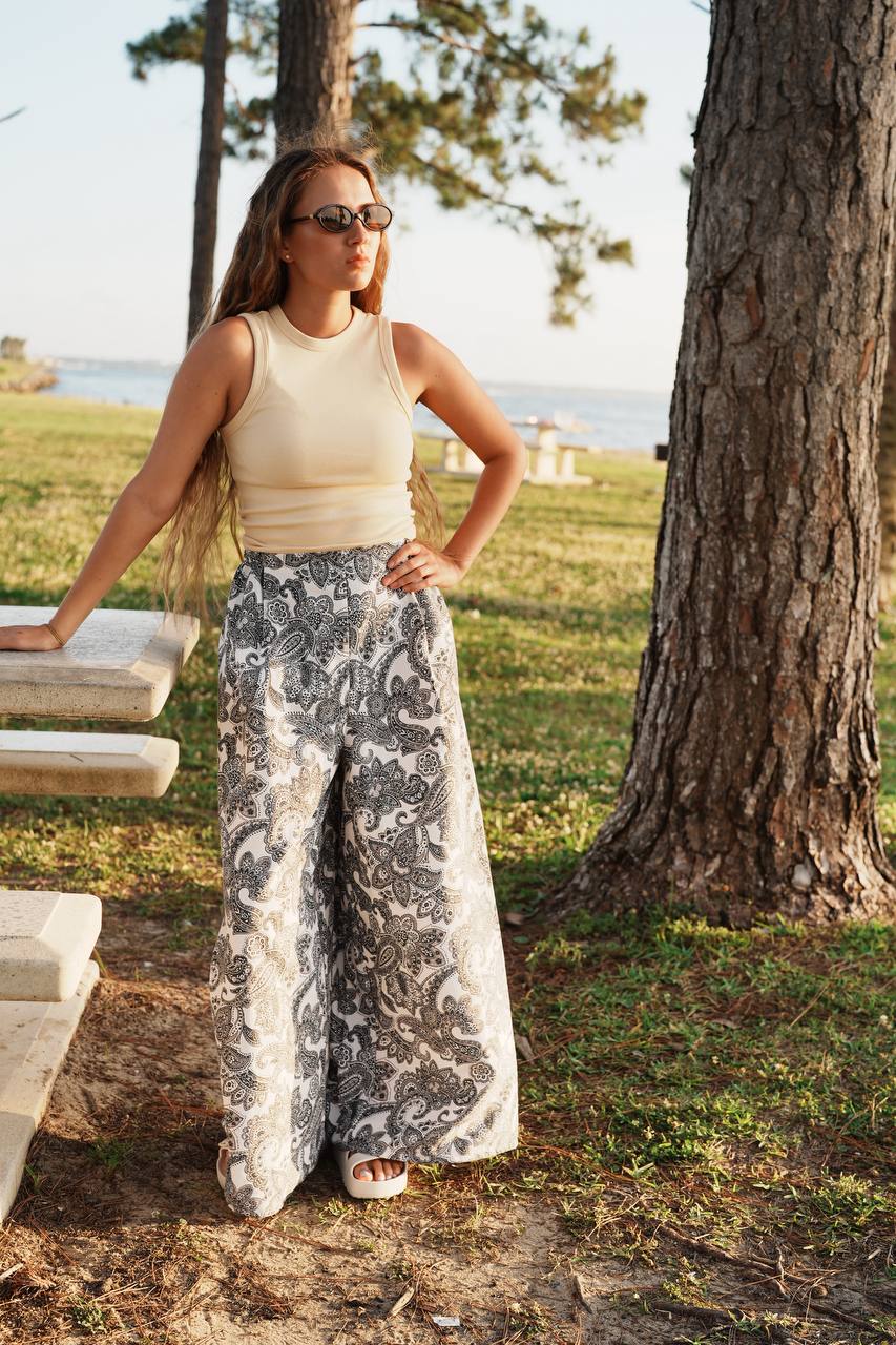 Adjustable Wide-Leg Cotton Pants