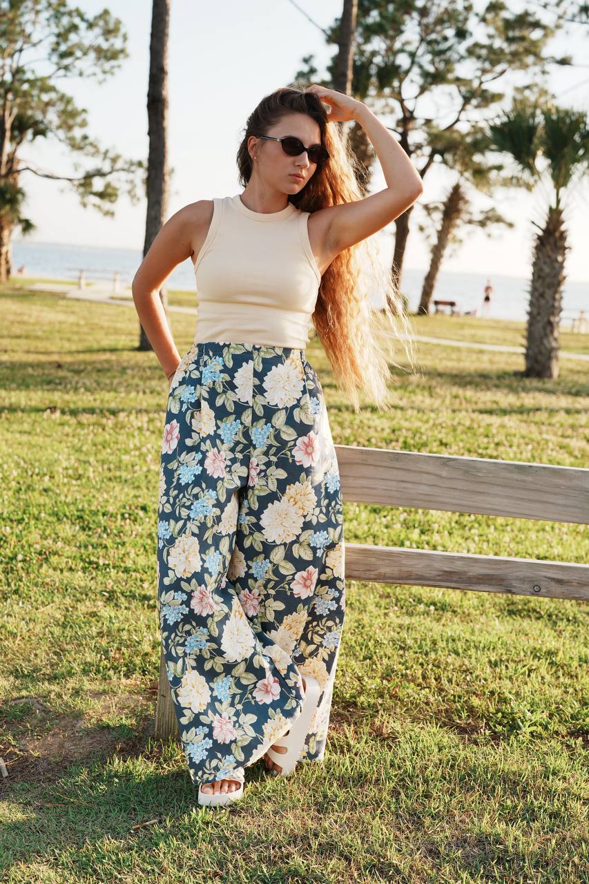 Adjustable Wide-Leg Cotton Pants