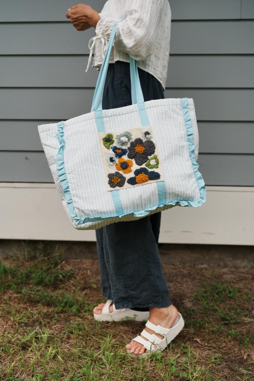 Bag with Hand Emdroidery pocket - Blue