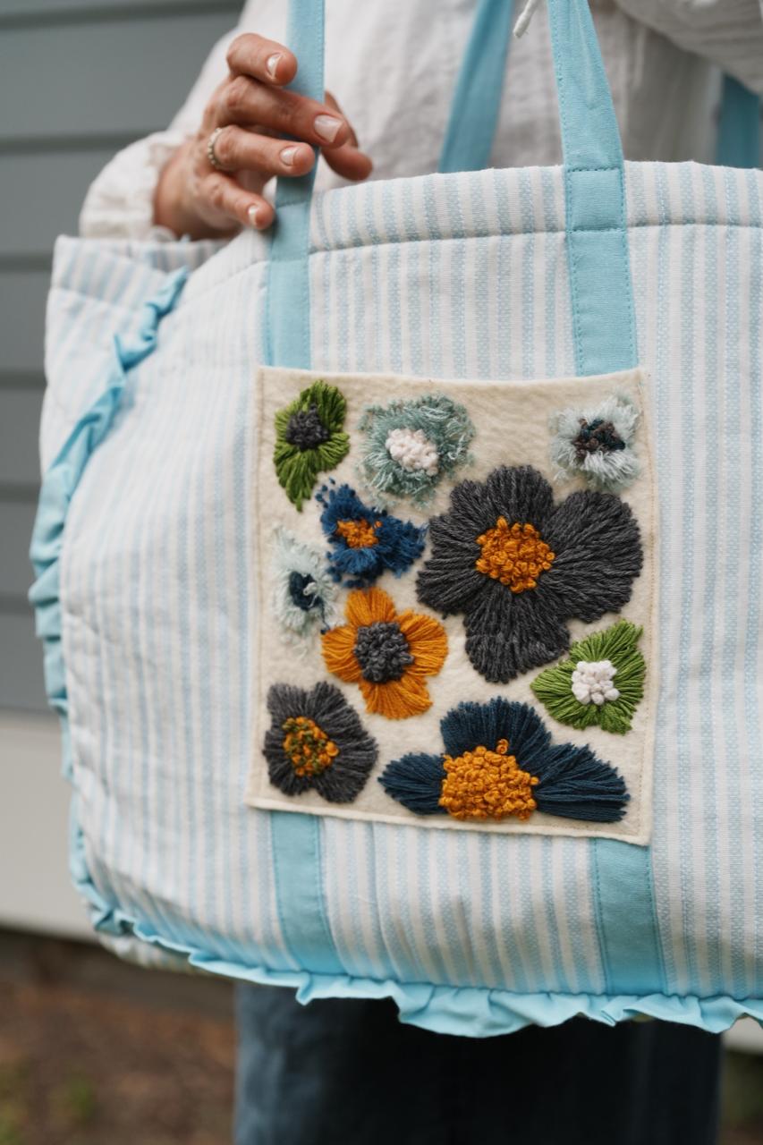 Bag with Hand Emdroidery pocket - Blue