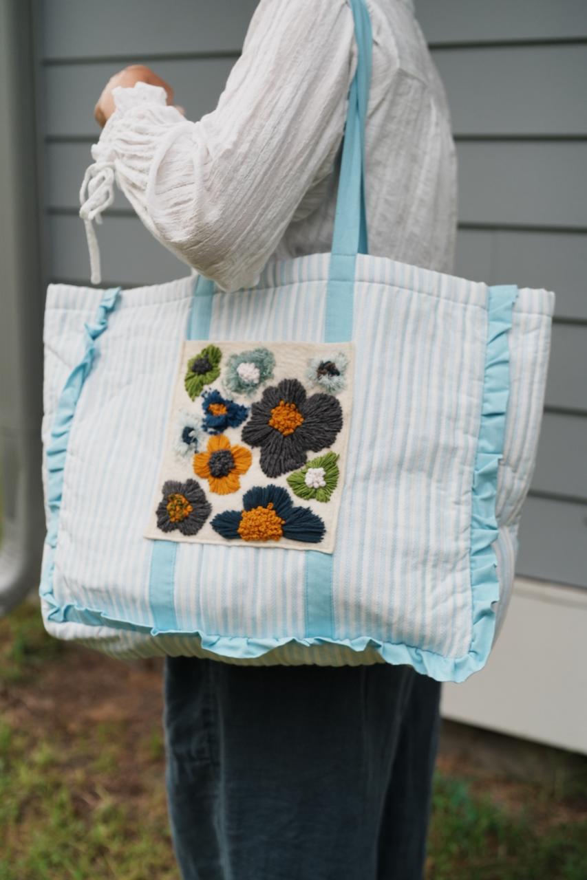 Bag with Hand Emdroidery pocket - Blue