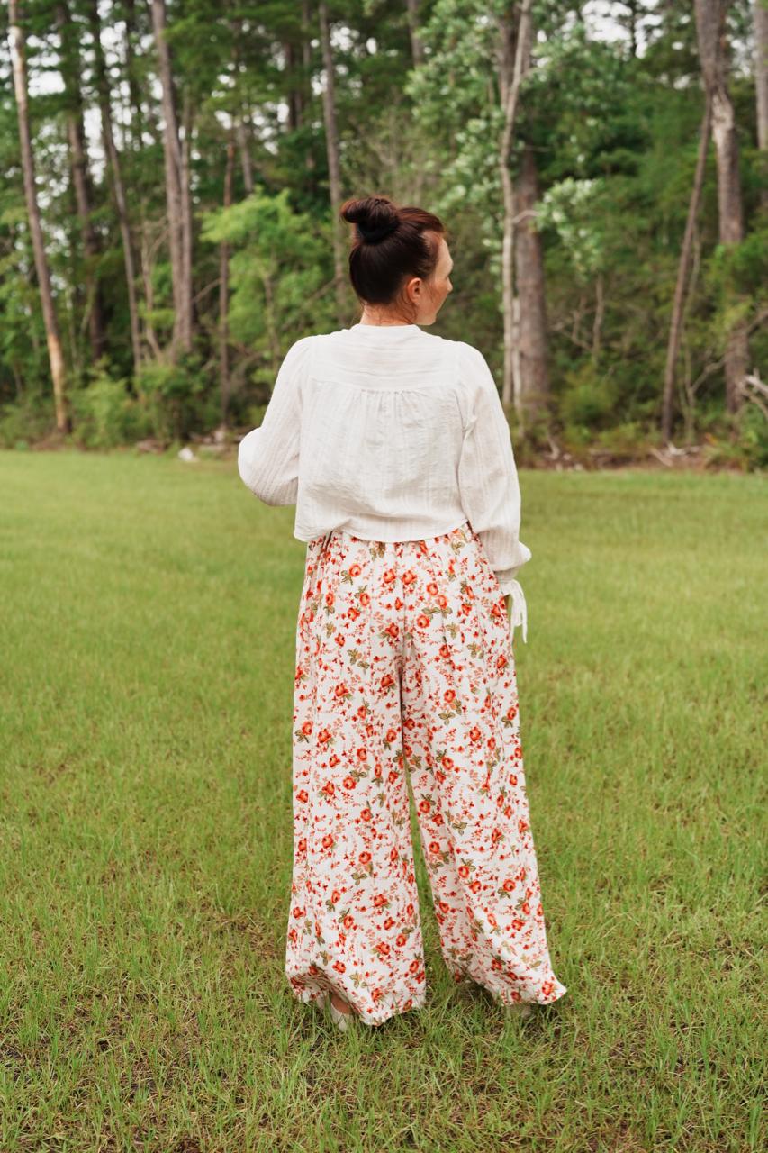Adjustable Wide-Leg Cotton Pants