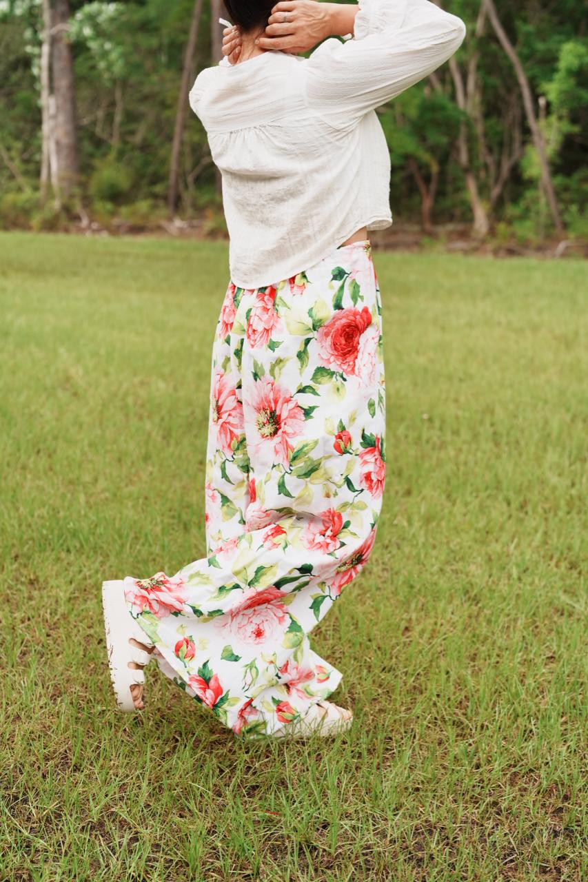 Adjustable Wide-Leg Cotton Pants