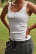 Ribbed Tank Top with Embroidered Fish